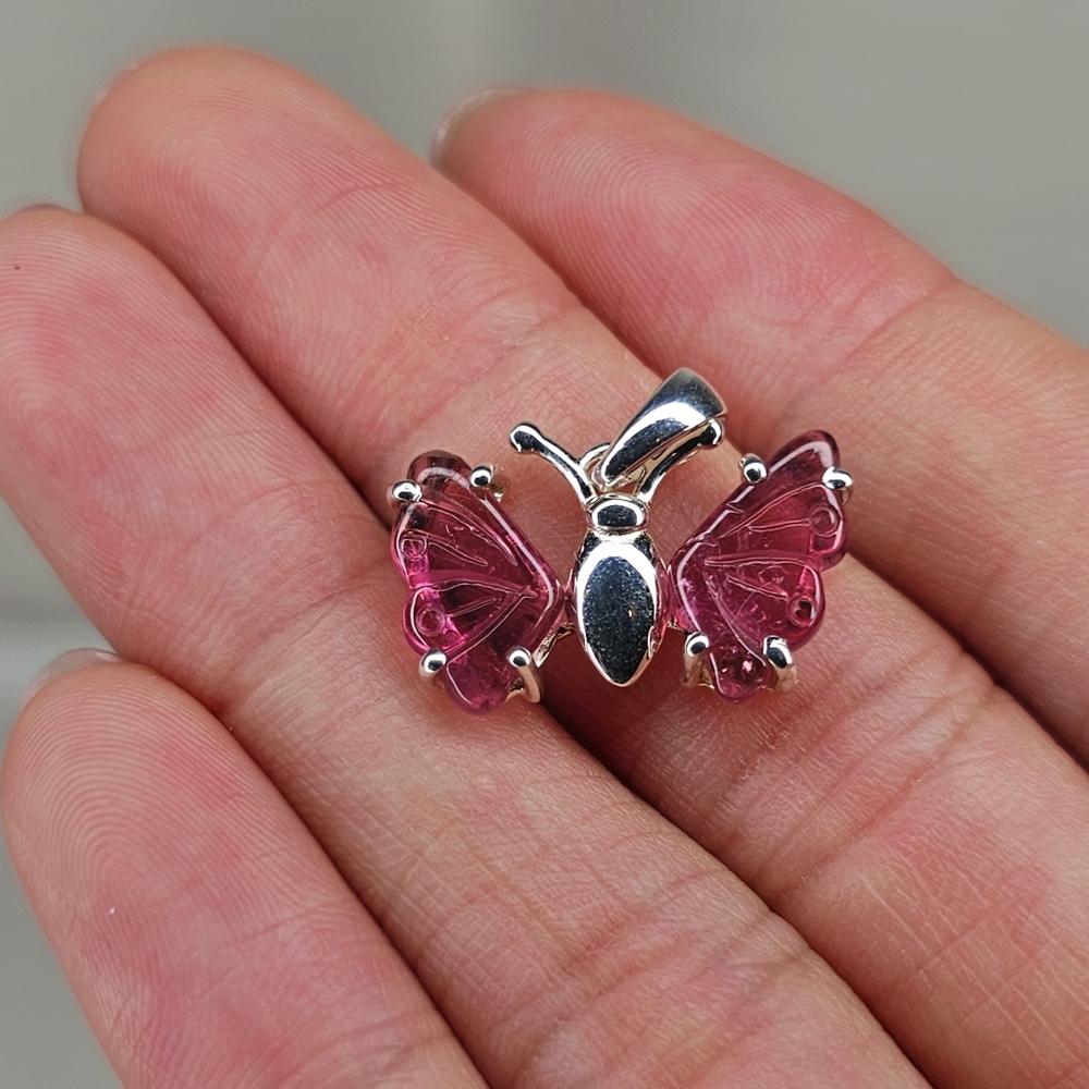 Real Butterfly Tourmaline Pendant Hand carved Butterfly